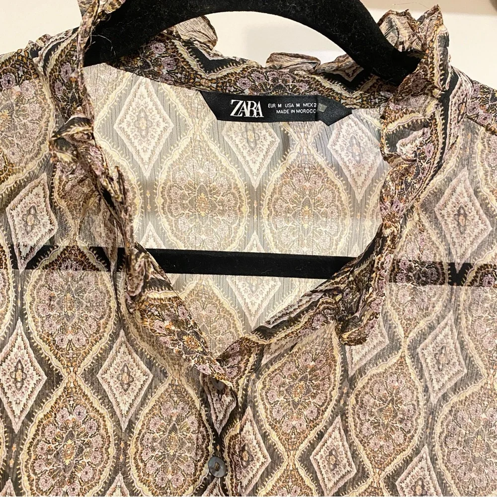 ZARA - Bohemian Sheer Paisley Flowy Blouse - size M - Picture 3 of 12